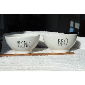 Rae Dunn PICNIC BBQ Bowls Set Ceramic‎ White Artisan Collection